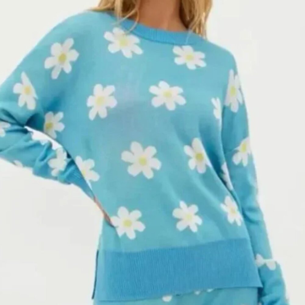 Beach Riot Women’s Callie Spring Daisy Blue Sweater Coverup Size S